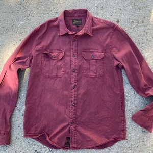 LUCKY BRAND Montana Miter Workwear Long Sleeve Shirt - Burgundy - Medium